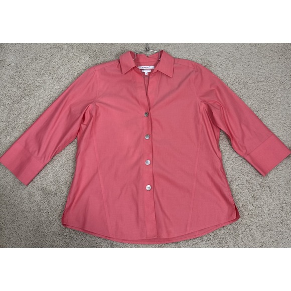 Foxcroft Heritage Non Iron Fitted 3/4 Sleeve Button Up Blouse Peach Career 12 - Picture 2 of 9